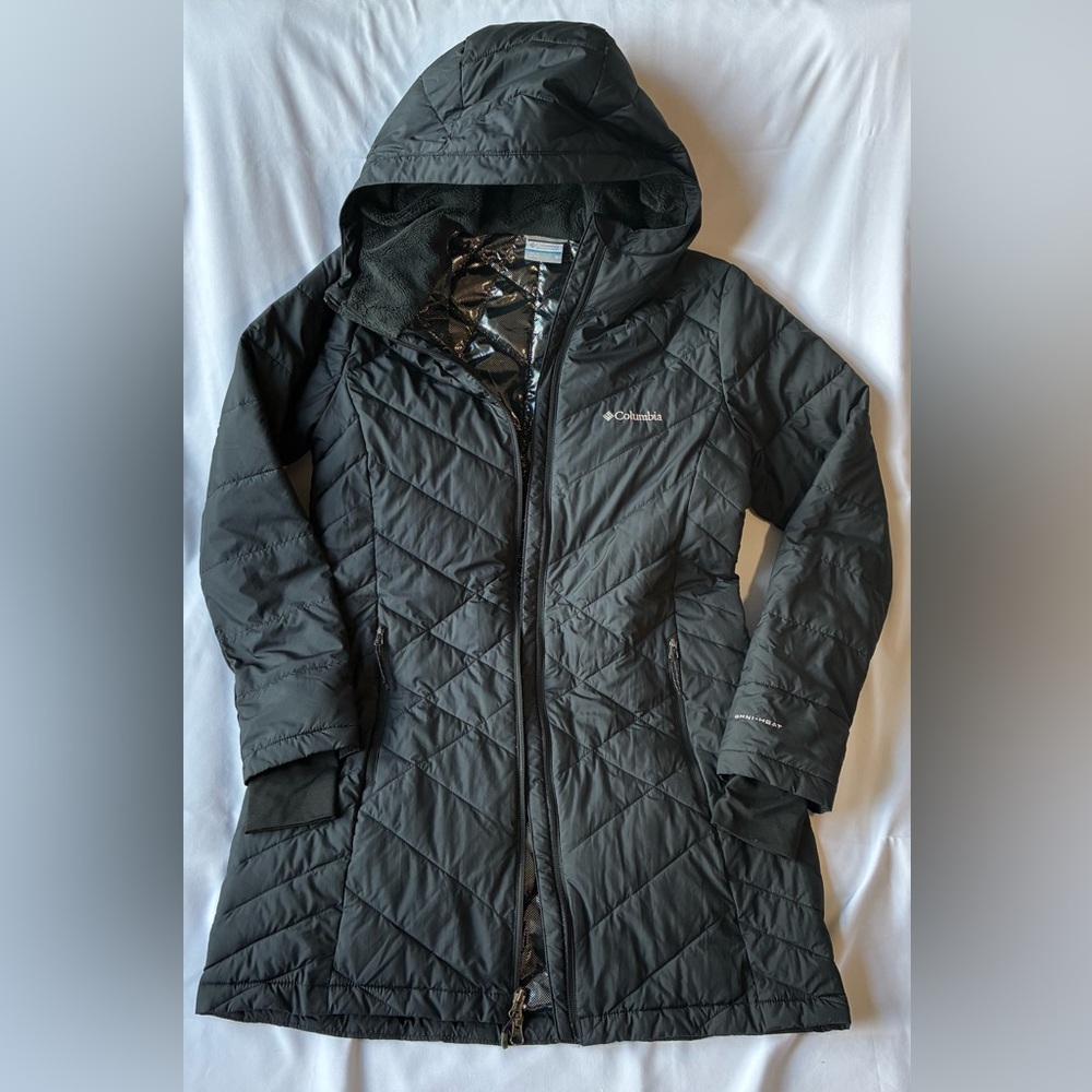 Columbia Women’s HEAVENLY Long Hooded Jacket BLACK, Size Medium Great For Travel